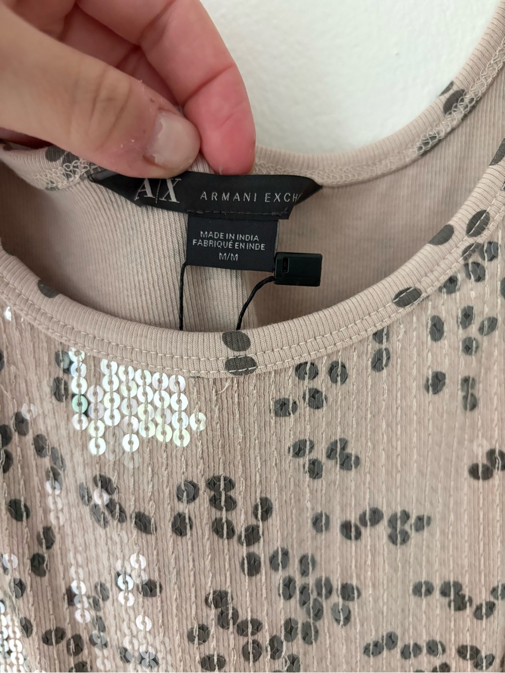 Armani Exchange NEW Neutral Beige Grey Polk Dot Sequin Tank Top Size Medium - Picture 3 of 7